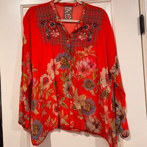 Johnny Was Red Floral Blouse